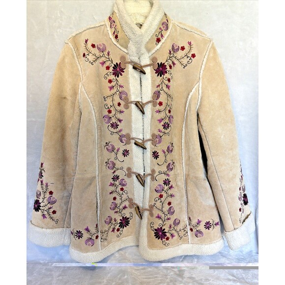 St. John's Bay Jackets & Blazers - Vintage 90s Embroidered Floral Leather Jacket XL Phoebe Friends Penny Lane